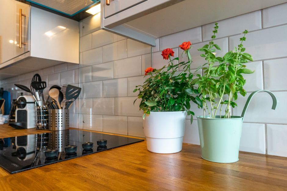 Decoratieve herfkruiden op rustieke houten tafel.